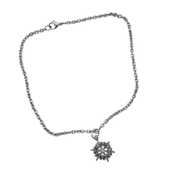 Snowflake Charm Silver Tone Anklet Lobster Clasp 12" Chain For Women Or Teens - Picture 1 of 4